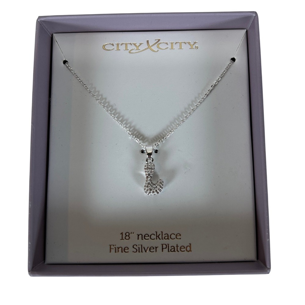 City by City Initial J Pendant Necklace Fine Silver Plated 18 Inch Chain New